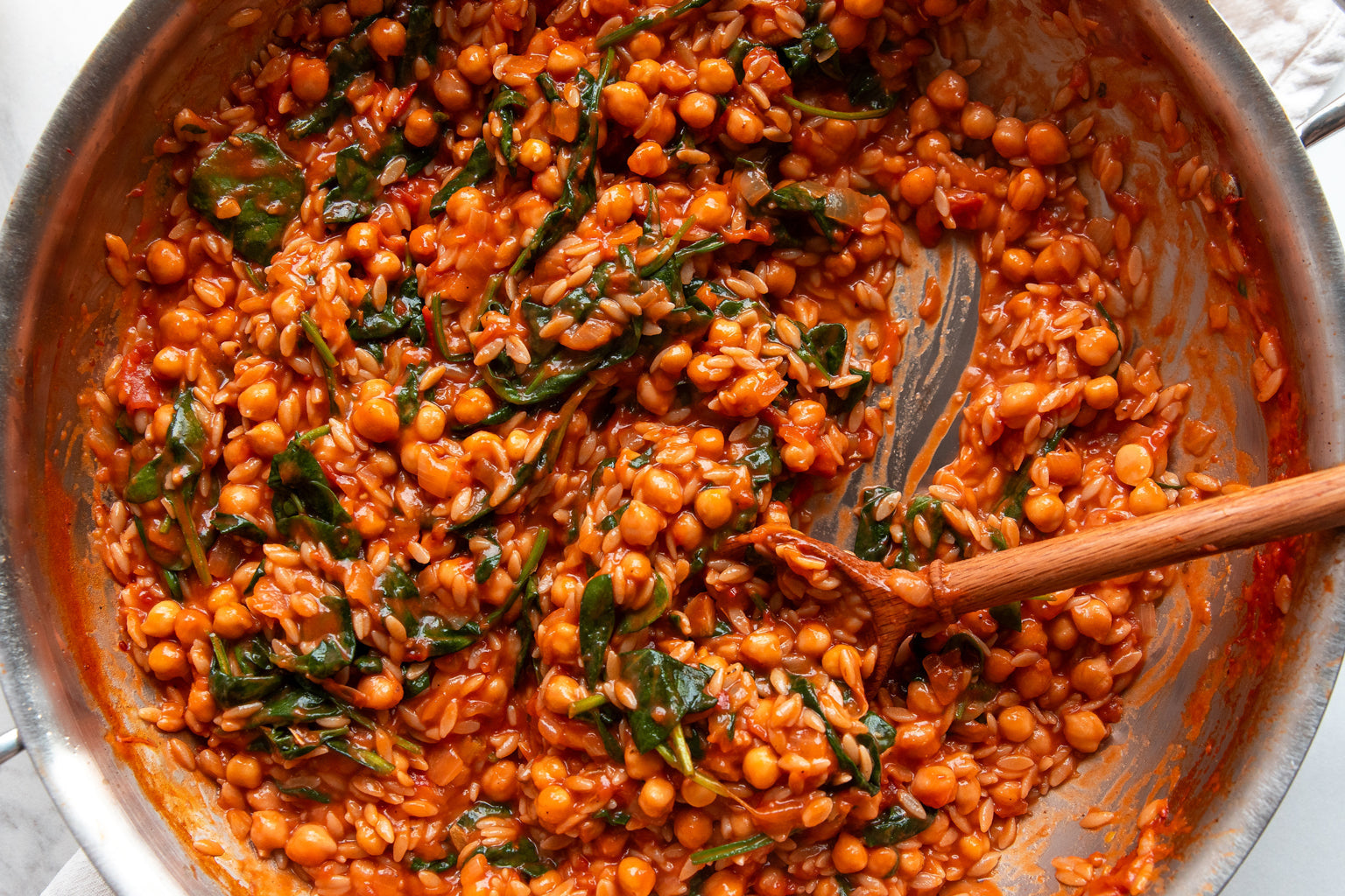 Saucy Tomato Chickpeas & Orzo