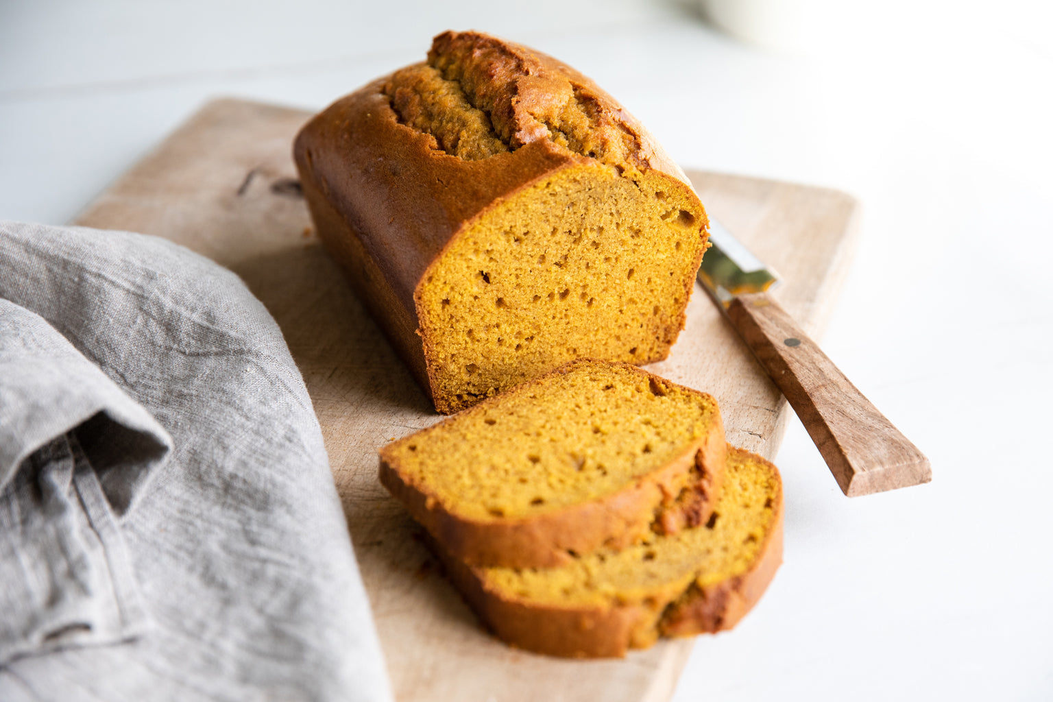 All-Purpose Einkorn Pumpkin Bread sliced loaf