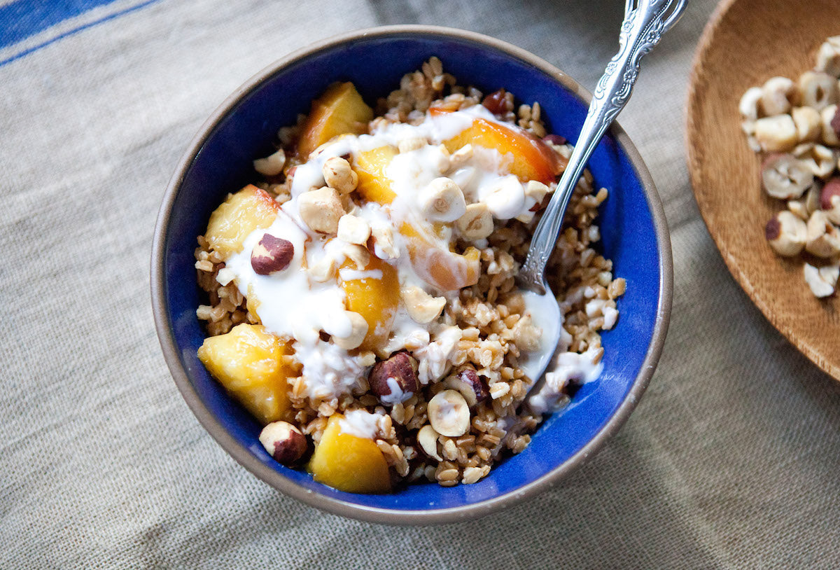 Caramelized Peach Einkorn Breakfast BowlsCaramelized Peach Einkorn Breakfast Bowls
