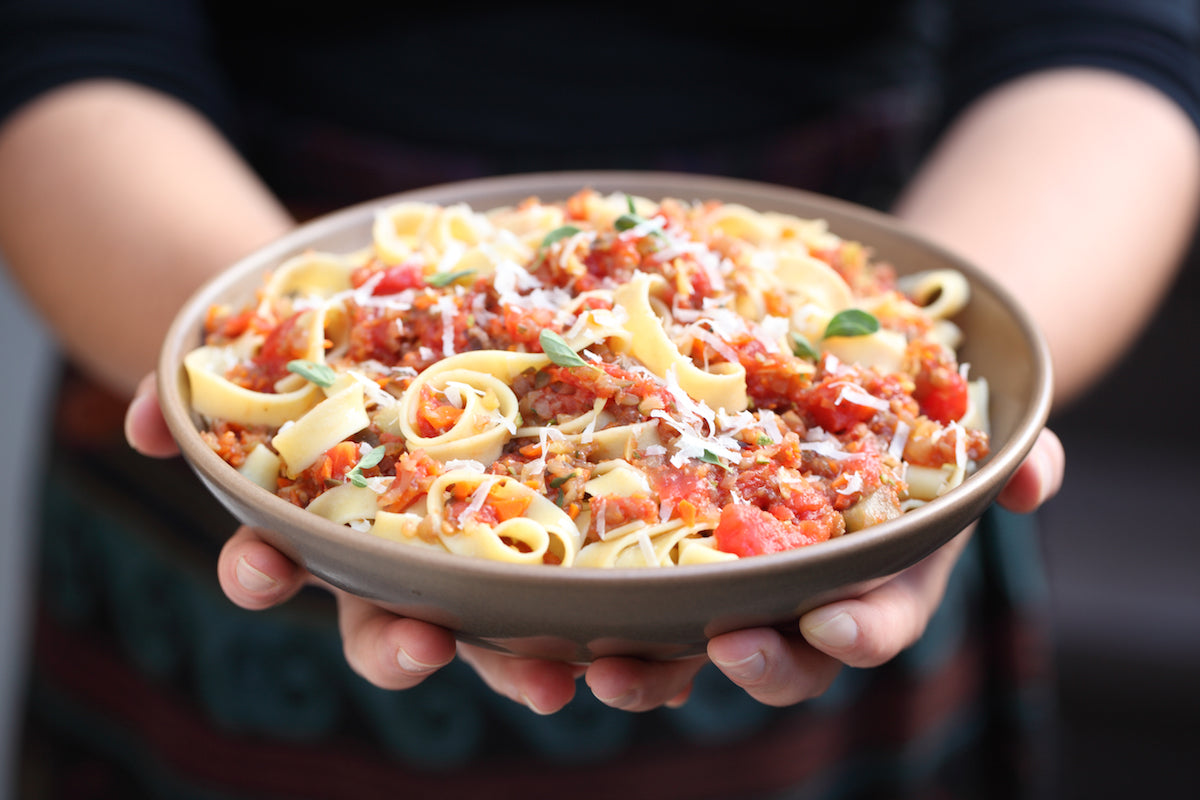 Brown Rice Tagliatelle with Veggie BologneseBrown Rice Tagliatelle with Veggie Bolognese