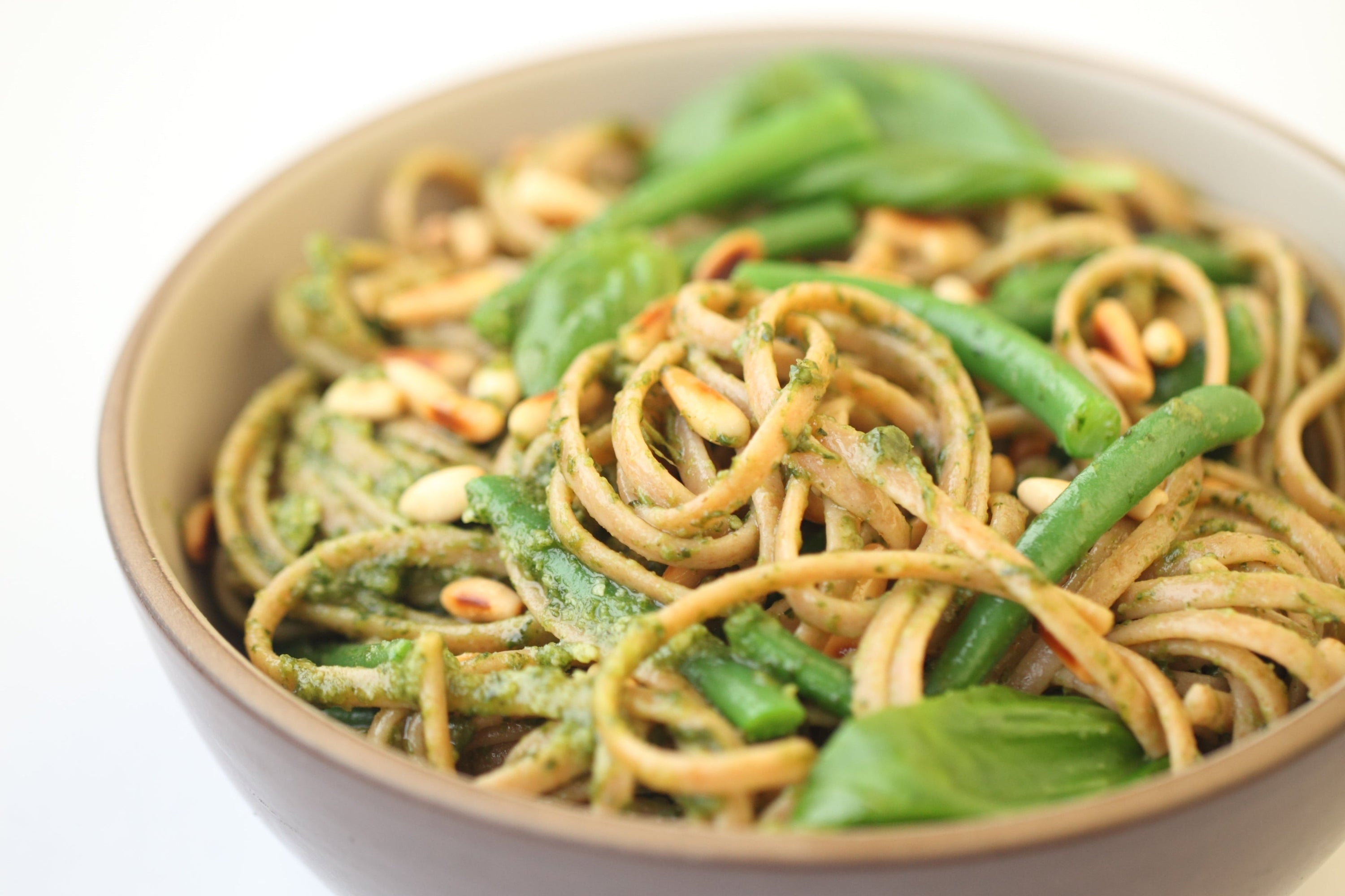 Linguine with Pesto, Green Beans & Toasted Pine Nuts