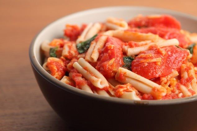 Caserecce with Aglio Olio Tomato Filets