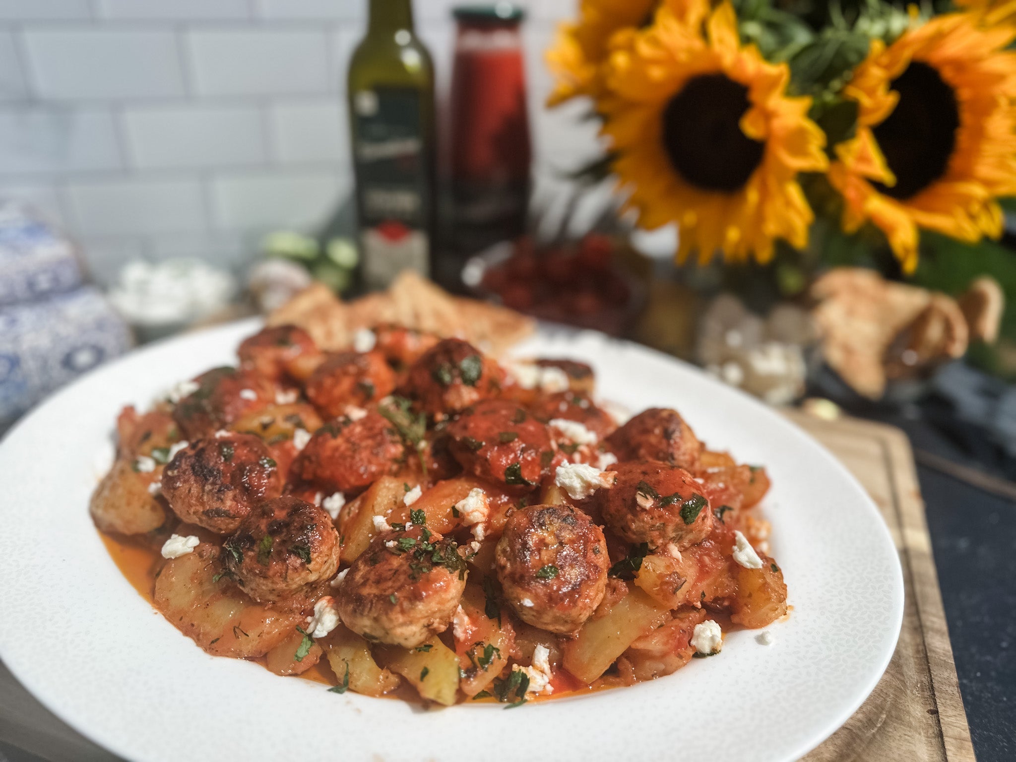 Greek Chicken Meatballs and Potatoes