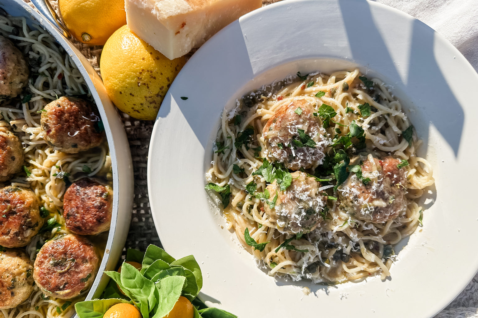 Chicken Piccata Meatballs and Capellini