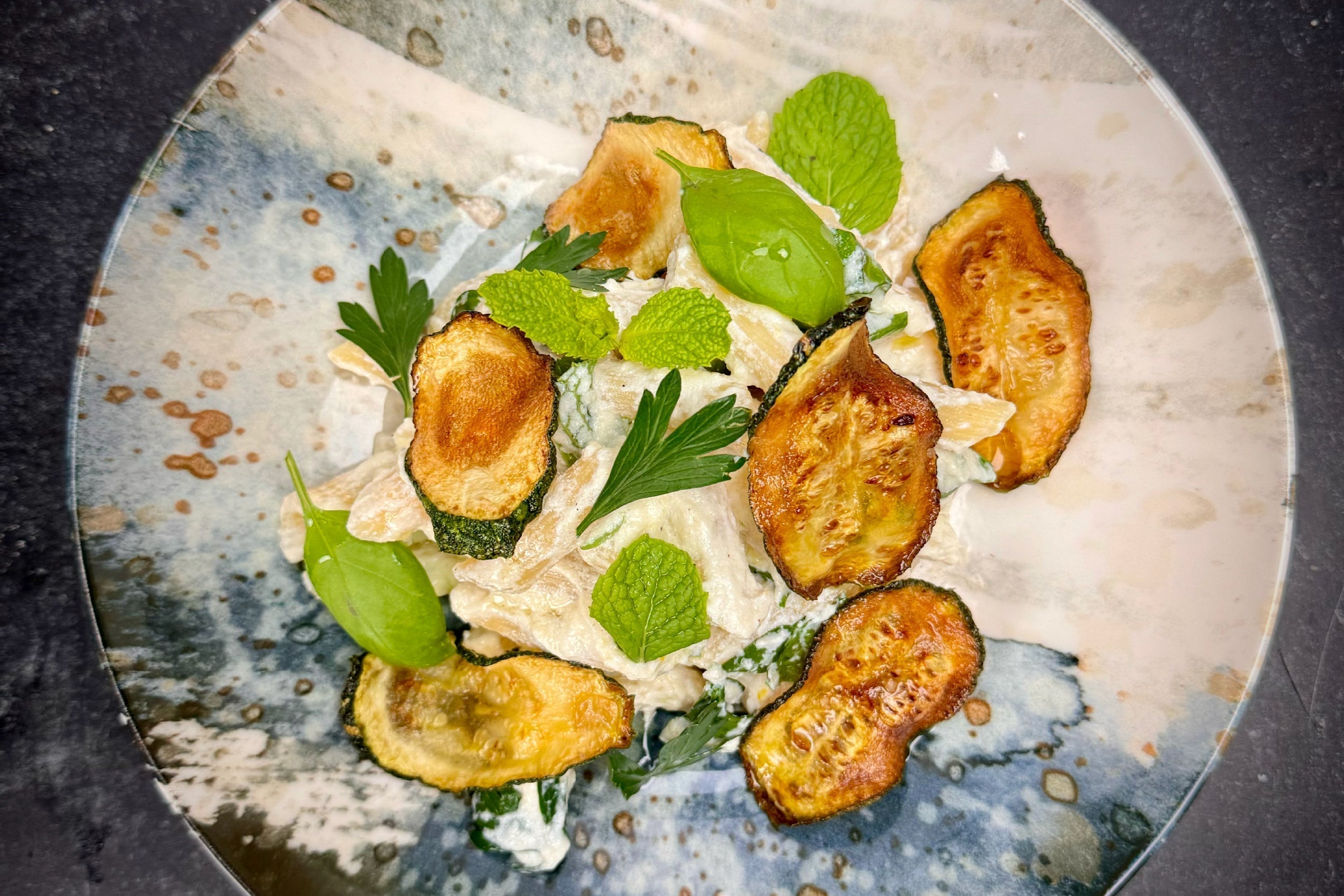 Penne with Ricotta, Lemon, Herbs & Fried Zucchini