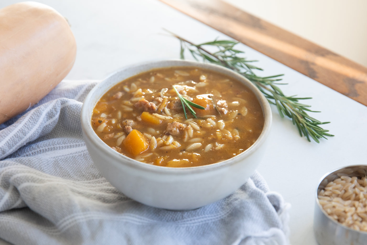 Autumn Squash & Orzo Soup with Sausage