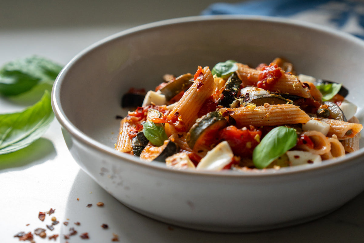 Penne with Zucchini, Tomato & Fresh Mozzarella