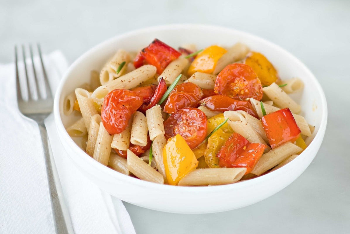 Einkorn Penne with Oven-Roasted Tomatoes & Peppers