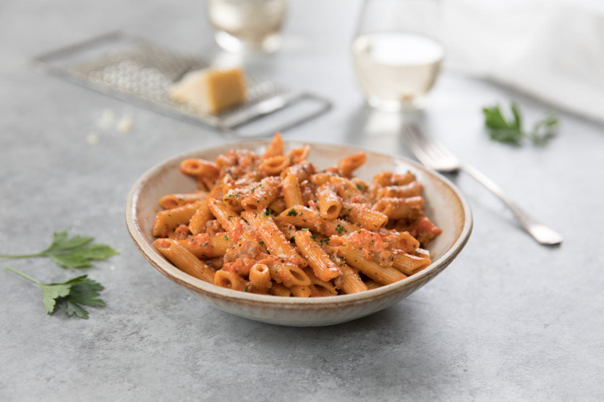 Penne Pasta with Sausage & Tomato Cream Sauce