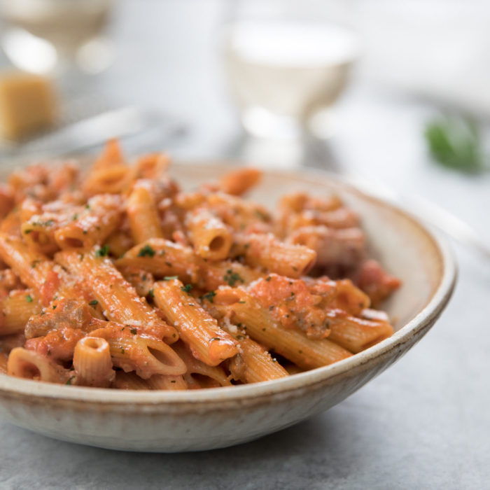 Pasta with Sausage & Tomato Cream Sauce | Jovial Foods