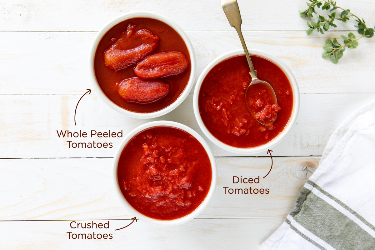 jovial crushed, diced, and whole peeled tomatoes